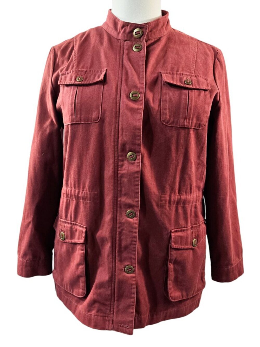 Coldwater Creek Brick Red 100% Cotton Button Zip Jacket Flap Pockets Capsule